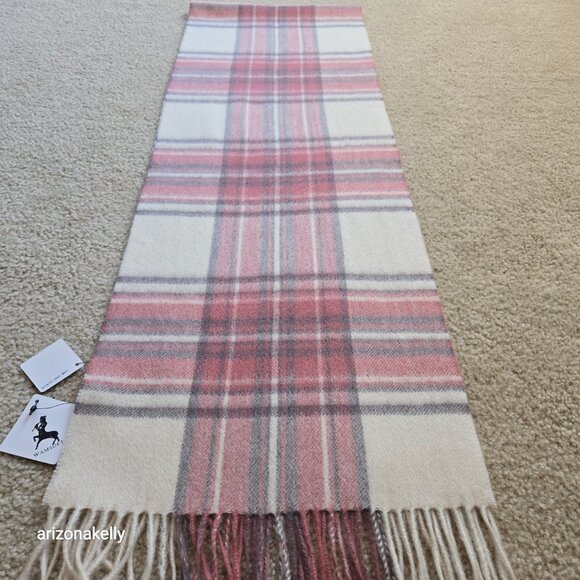NWT 100% Wool Pink Plaid Fringe Scarf - Picture 4 of 8